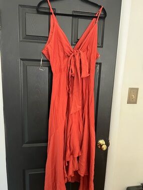 Petal & Pup Rust High-Low Tie Front Maxi Dress